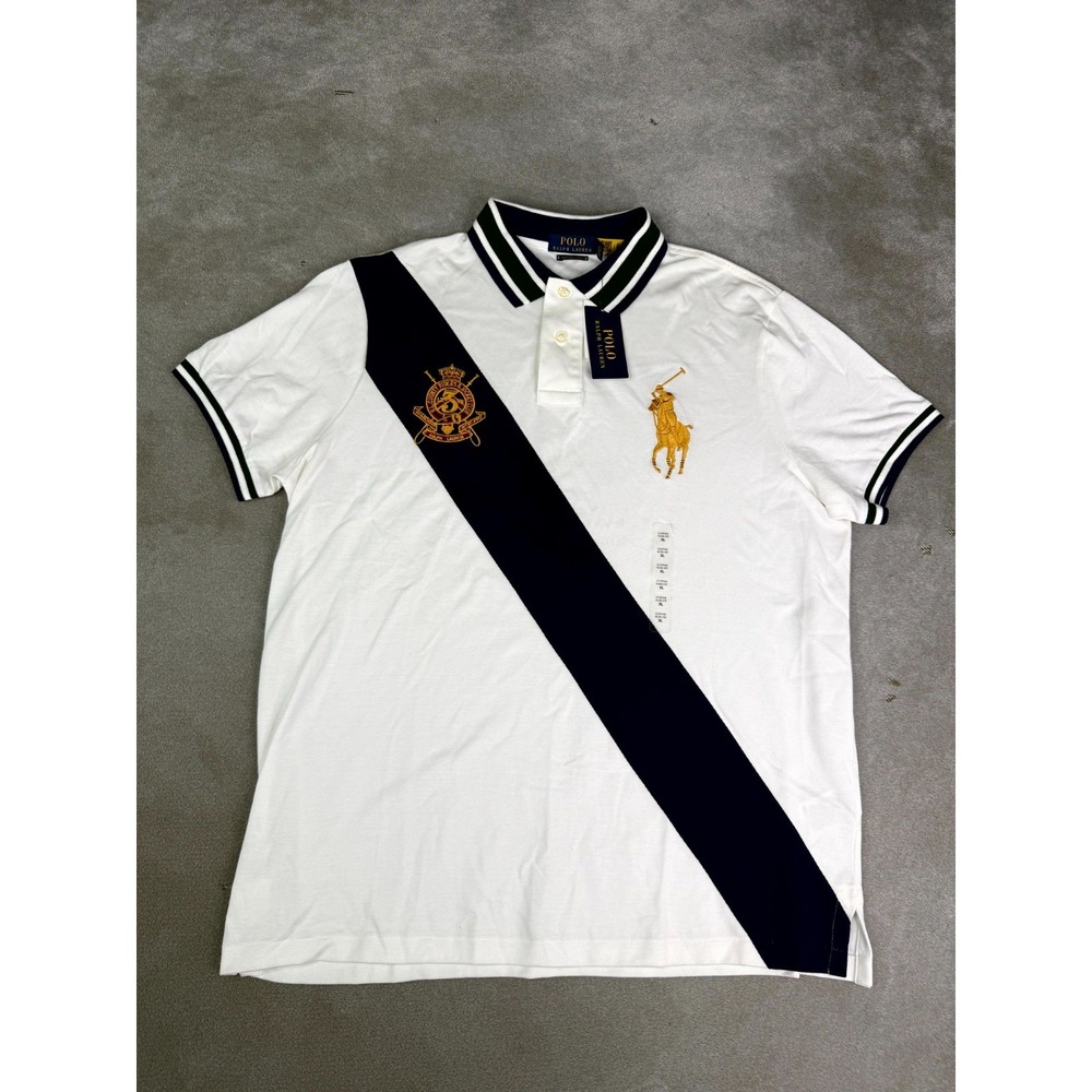 Polo Ralph Lauren Shirt Mens XL White Crest Cotton Mesh Custom Slim Fit Big Pony